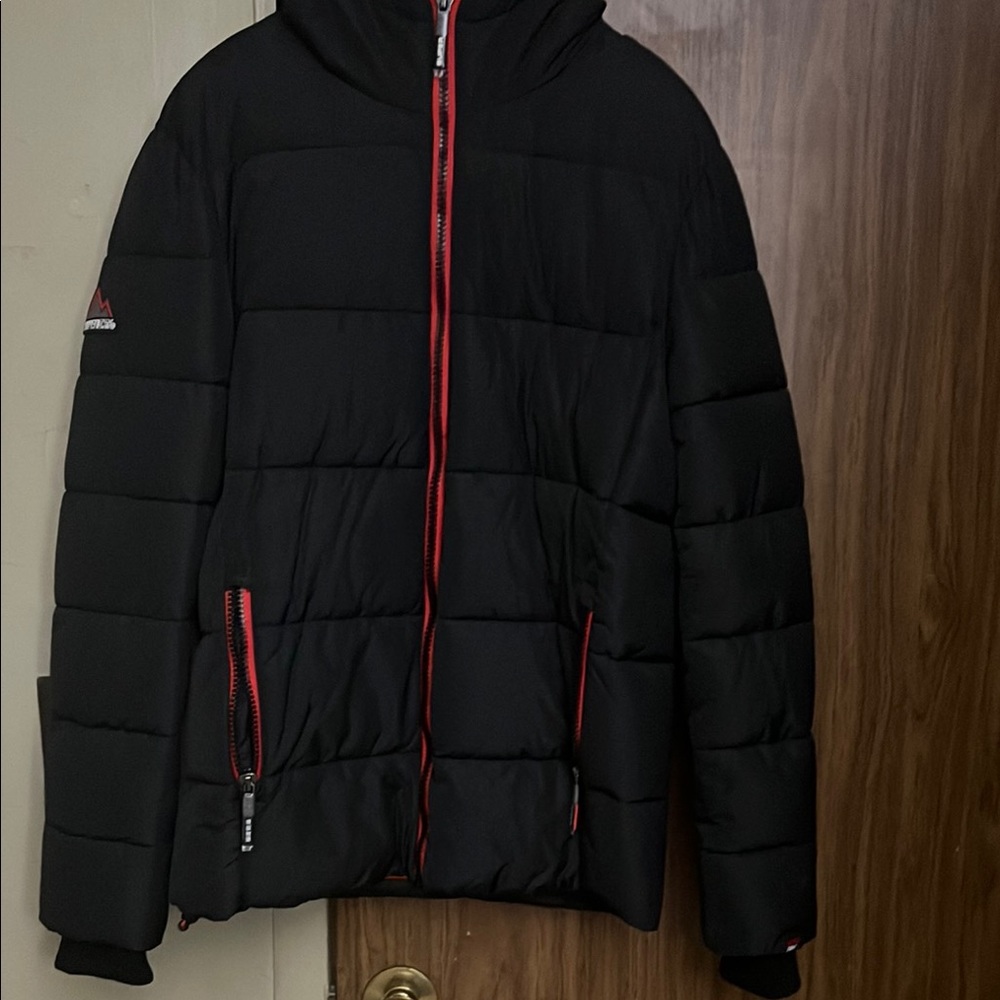 Montbell Black Puffer Jacket with Red Accents